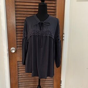 Susina Charcoal Lace Accent Blouse